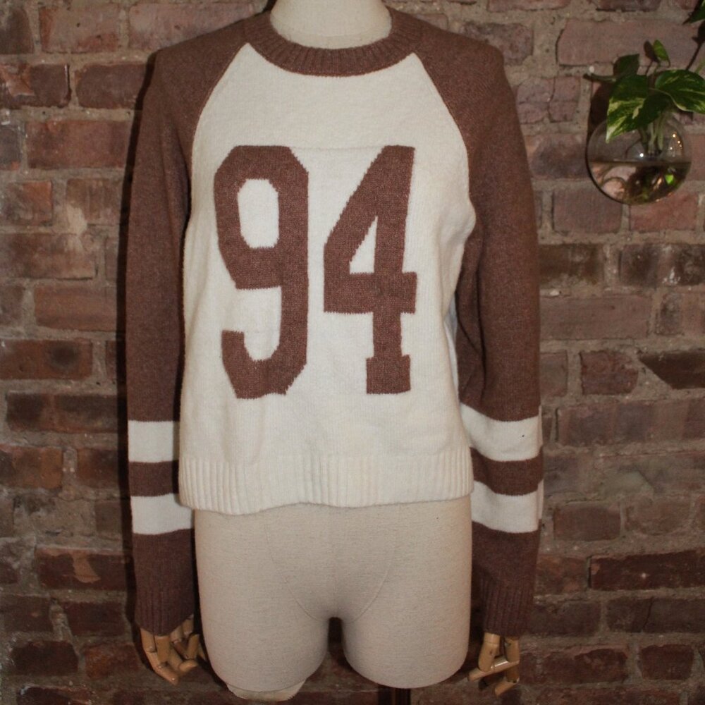 Women 94 White Brown Long Sleeve Sweater Size Medium